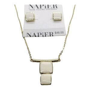Napier Set Earrings Necklace Square Cream Gold Necklace Earrings